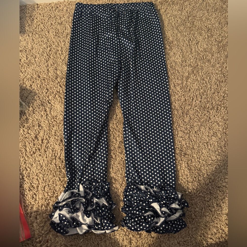 Navy polkadot ruffle pants